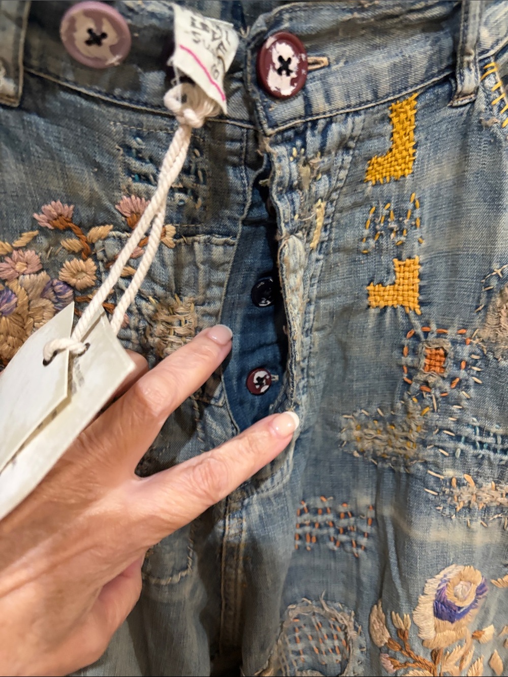 Magnolia Pearl Women's Embroidered Distressed Rosarian Miners Denim - Picture 2 of 7
